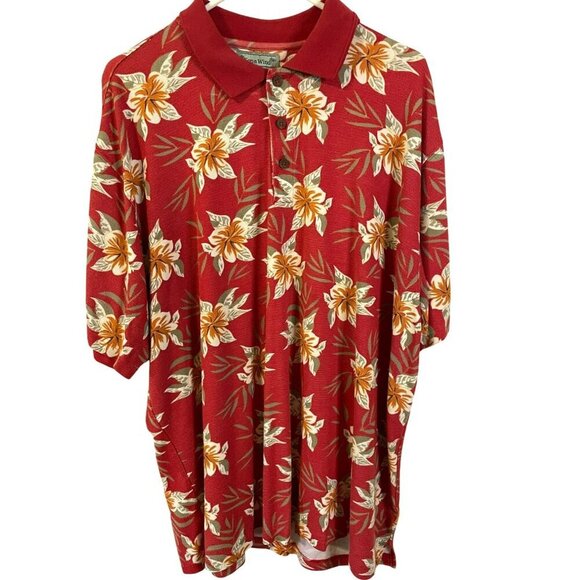 Kona Wind Men's Tropical Print 3-Button Golf Polo Short Sleeve Sz XXL Red Orange - Picture 1 of 11